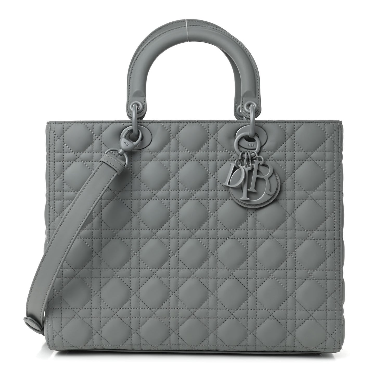 Ultra Matte Calfskin Cannage Large Lady Dior Grey Stone