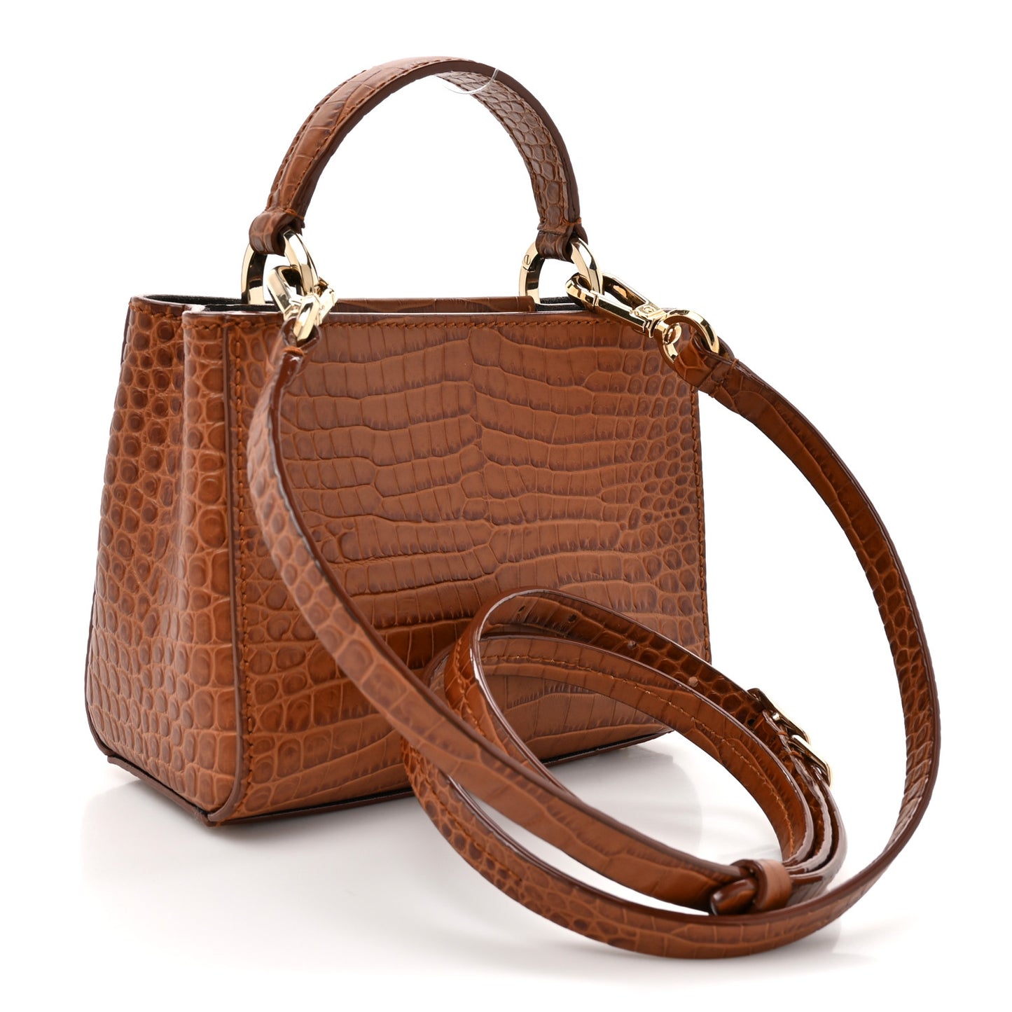 Calfskin Crocodile Embossed Mini Varenne Top Handle Dark