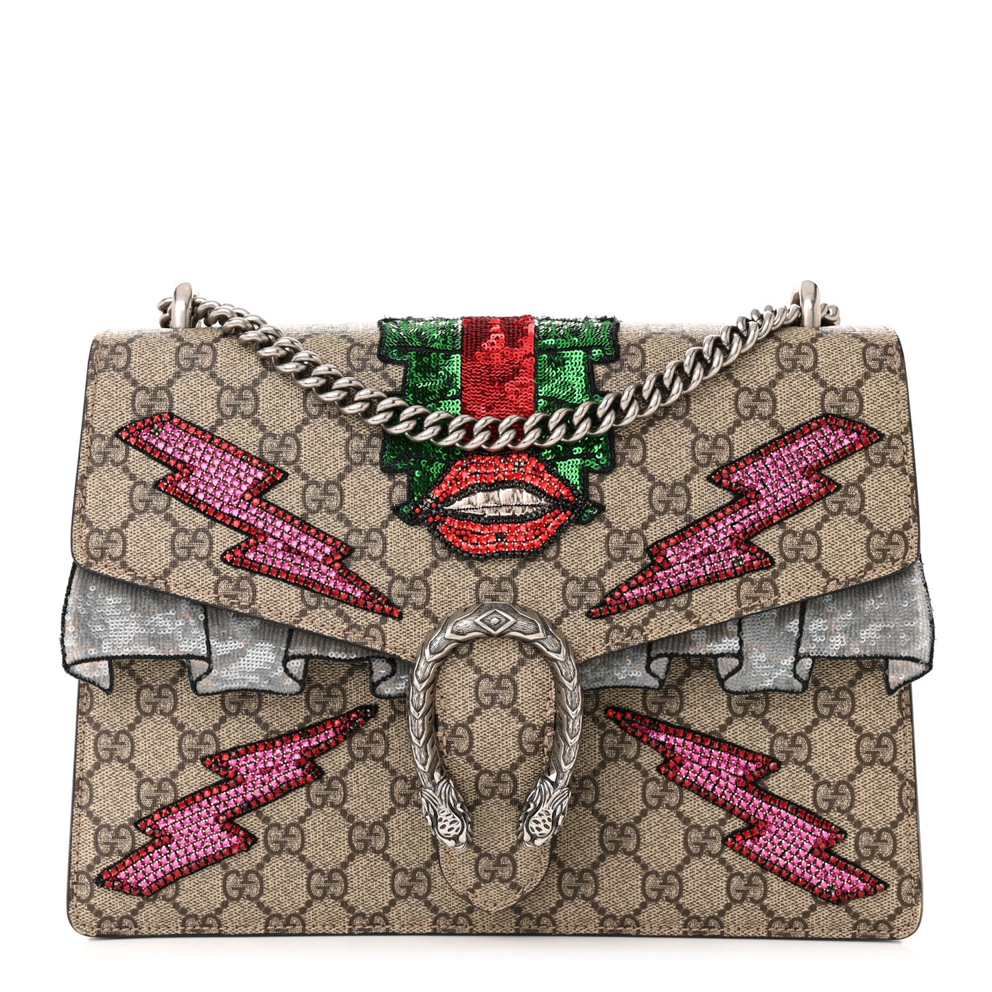 GG Supreme Monogram Lightning Embroidered Medium Dionysus Shoulder Bag Beige