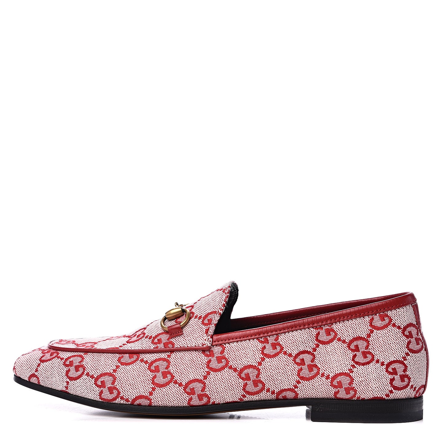 Canvas GG Monogram Horsebit Womens Jordaan Loafers 37 Gardenia Hibiscus Red