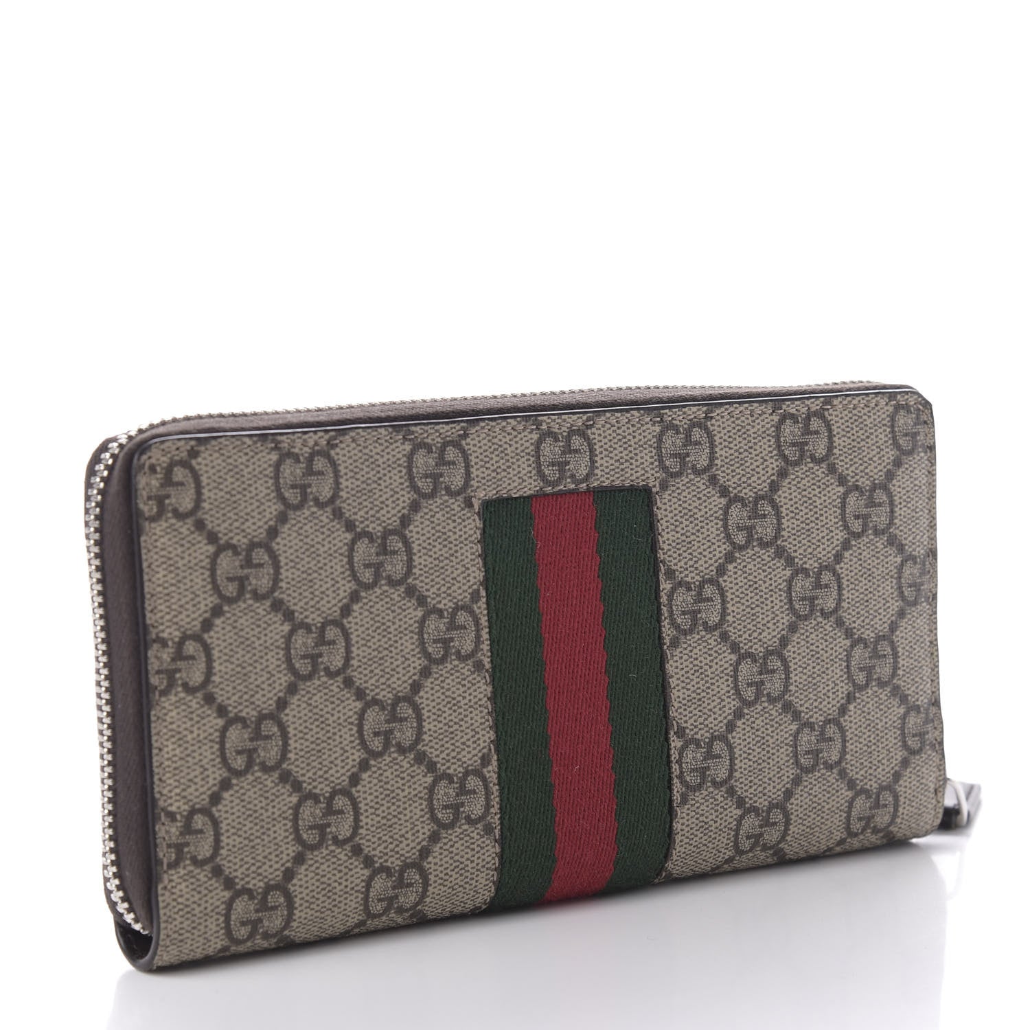 Gucci GG Supreme Monogram Web Zip Around Wallet Beige Cocoa 3 of 7