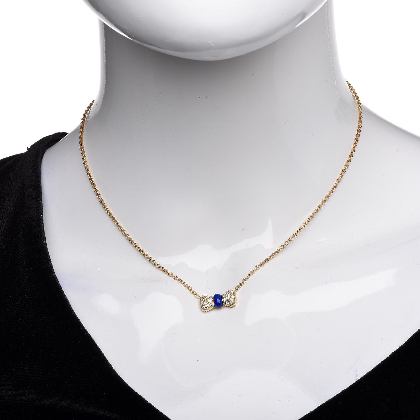18K Yellow Gold Lapis Lazuli Diamond Bow Pendant Necklace