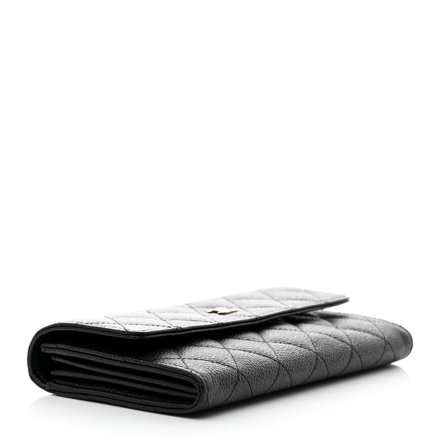 Caviar Quilted Large Gusset Flap Wallet Black