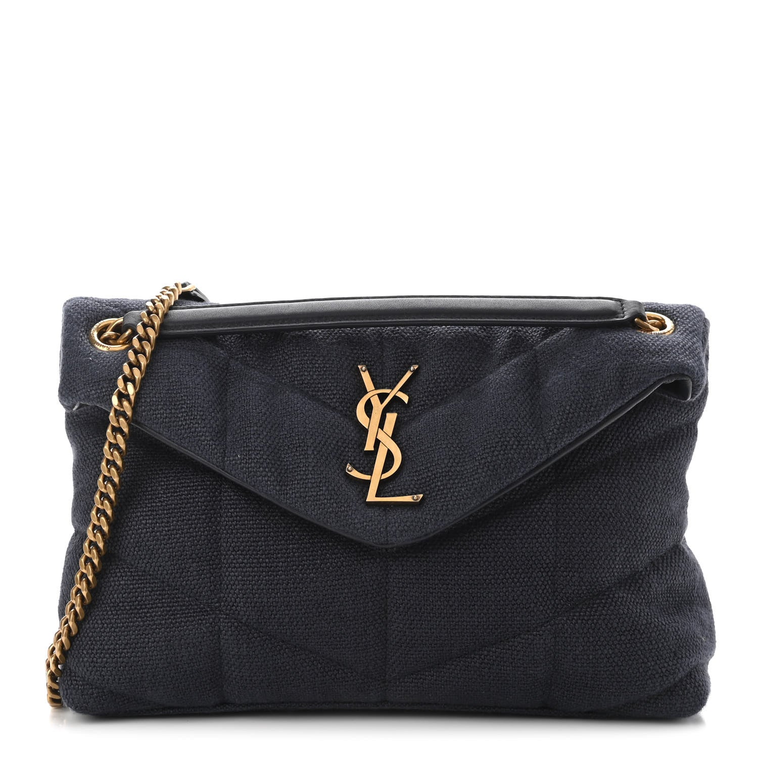 Saint Laurent Canvas Quilted Small Loulou Puffer Monogram Chain Satchel Marine 1 of 16