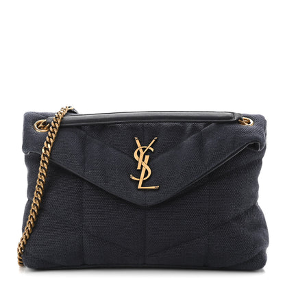 Saint Laurent Canvas Quilted Small Loulou Puffer Monogram Chain Satchel Marine 1 of 16
