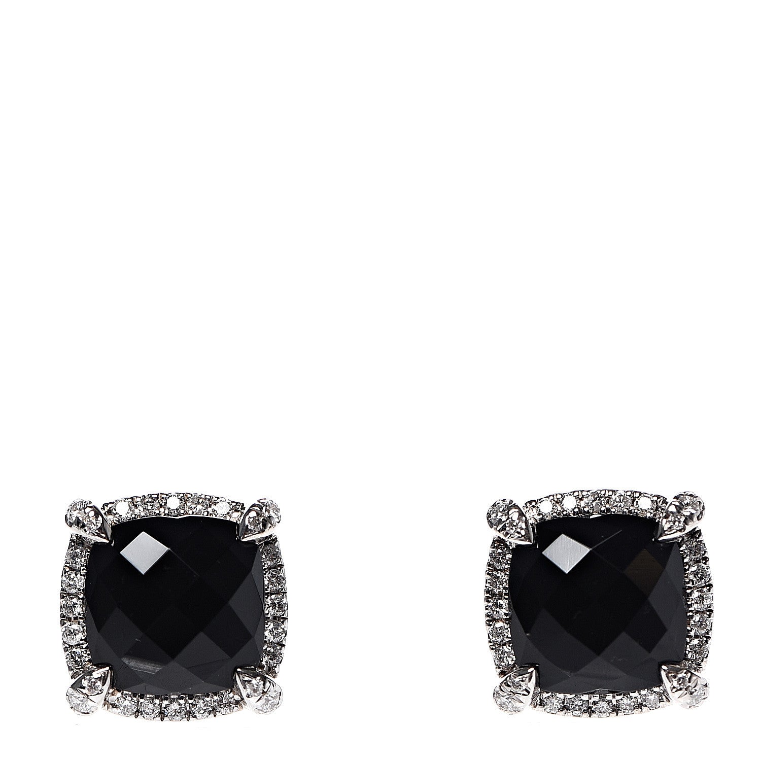 David Yurman Sterling Silver Diamond Black Onyx 9mm Chatelaine Bezel Earrings 1 of 4