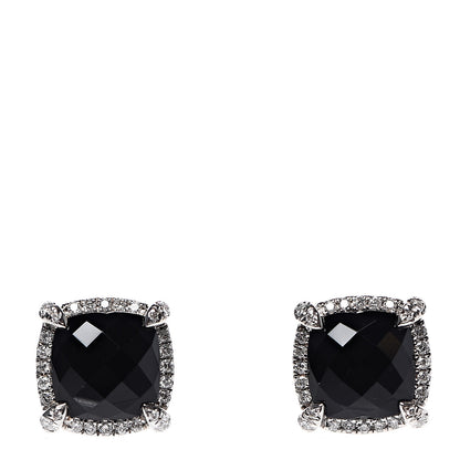 David Yurman Sterling Silver Diamond Black Onyx 9mm Chatelaine Bezel Earrings 1 of 4