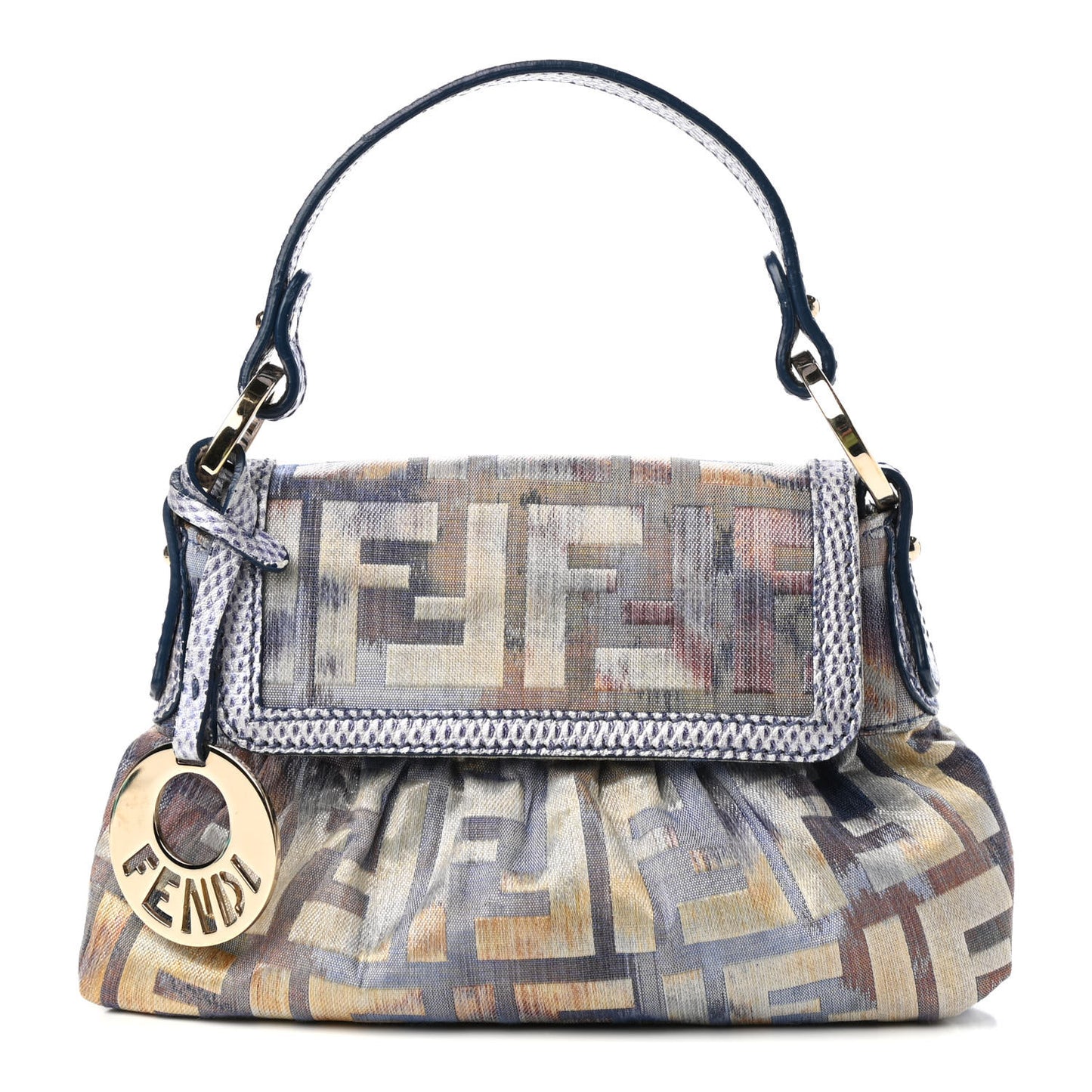 Zucca Vitello Lizard Embossed Mini Chef Shoulder Bag Celeste Multicolor Polvere