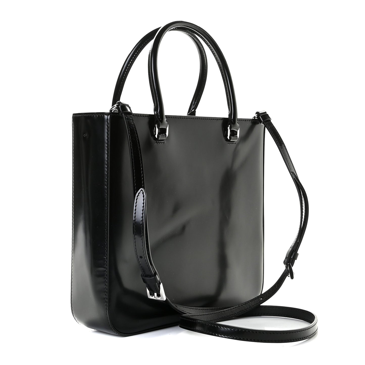Spazzolato Metal Triangle Logo Double Handle Crossbody Tote Black