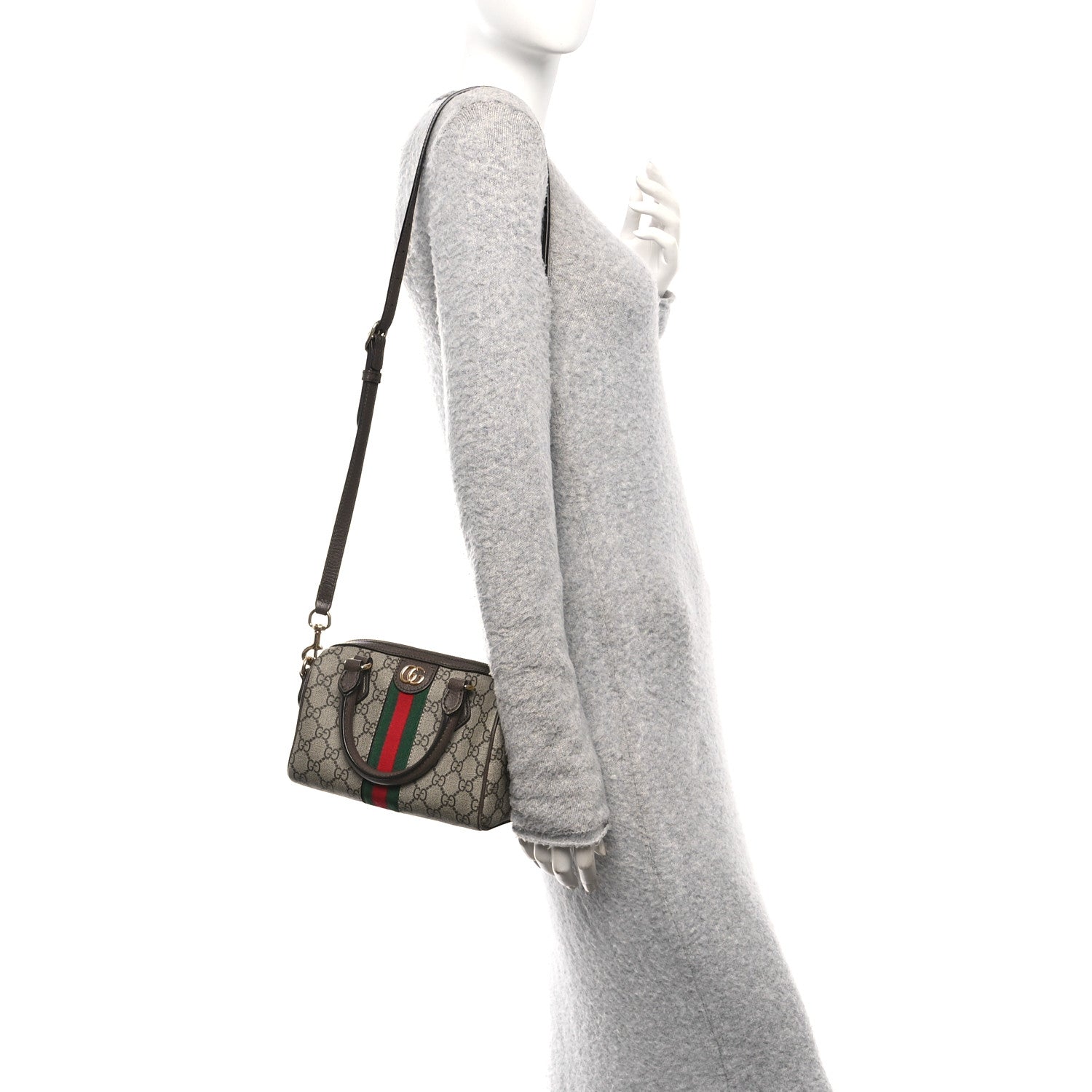Gucci GG Supreme Monogram Textured Dollar Calfskin Web Mini Ophidia Top Handle Bag Beige Ebony New Acero 2 of 11
