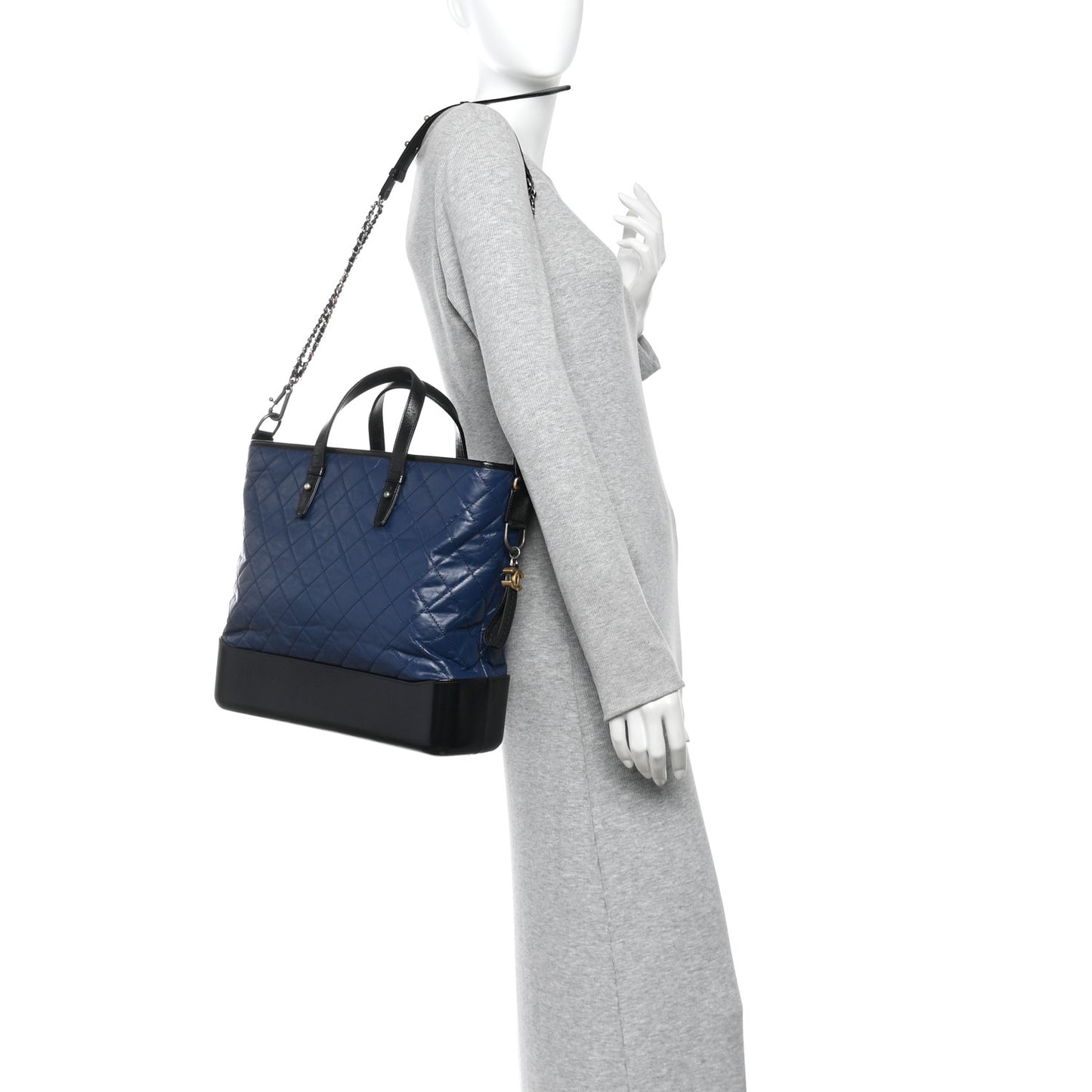 Aged Calfskin Quilted Large Gabrielle Shopping Tote Navy Black
