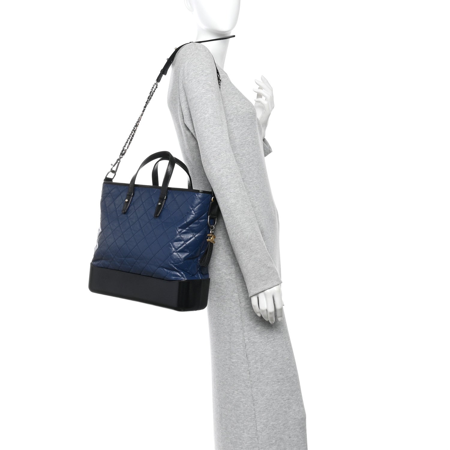 Chanel Aged Calfskin Quilted Large Gabrielle Shopping Tote Navy Black 2 of 10