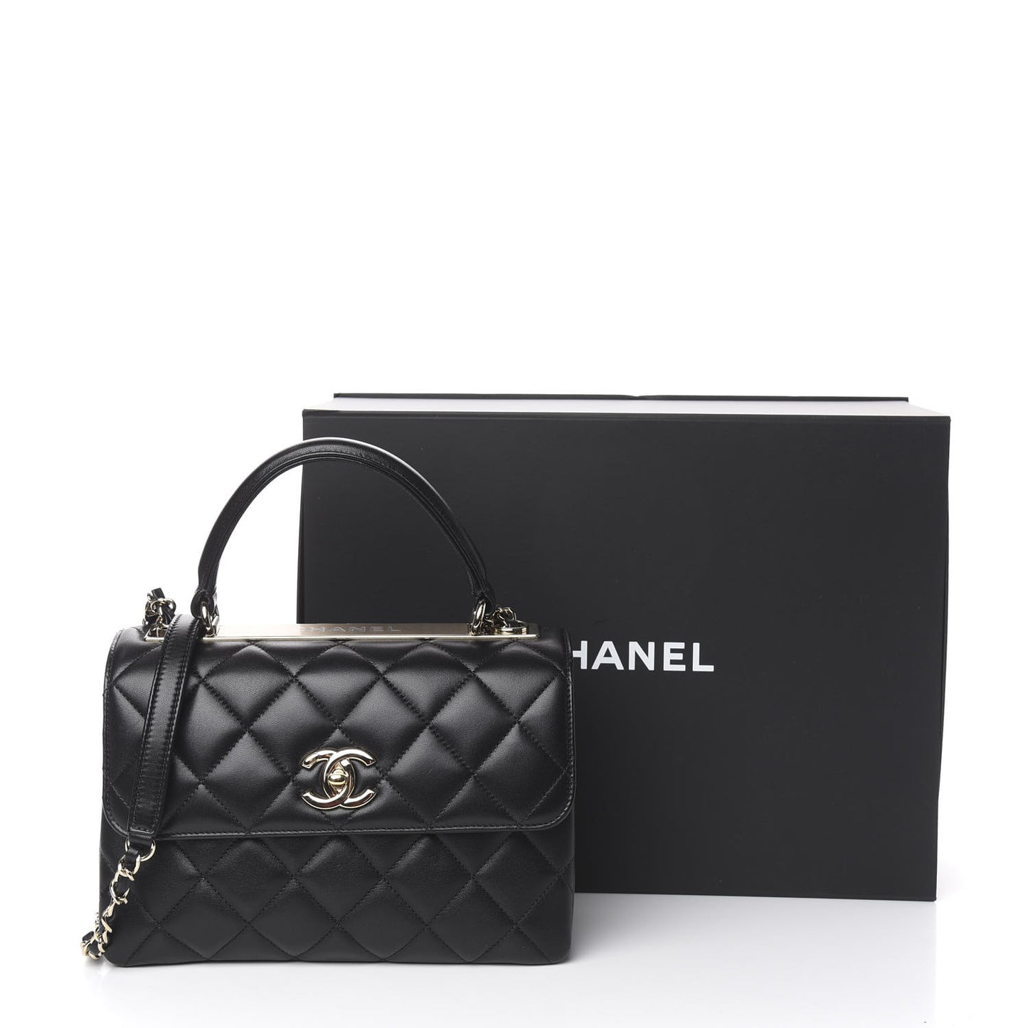 Lambskin Quilted Small Trendy CC Dual Handle Flap Bag Black
