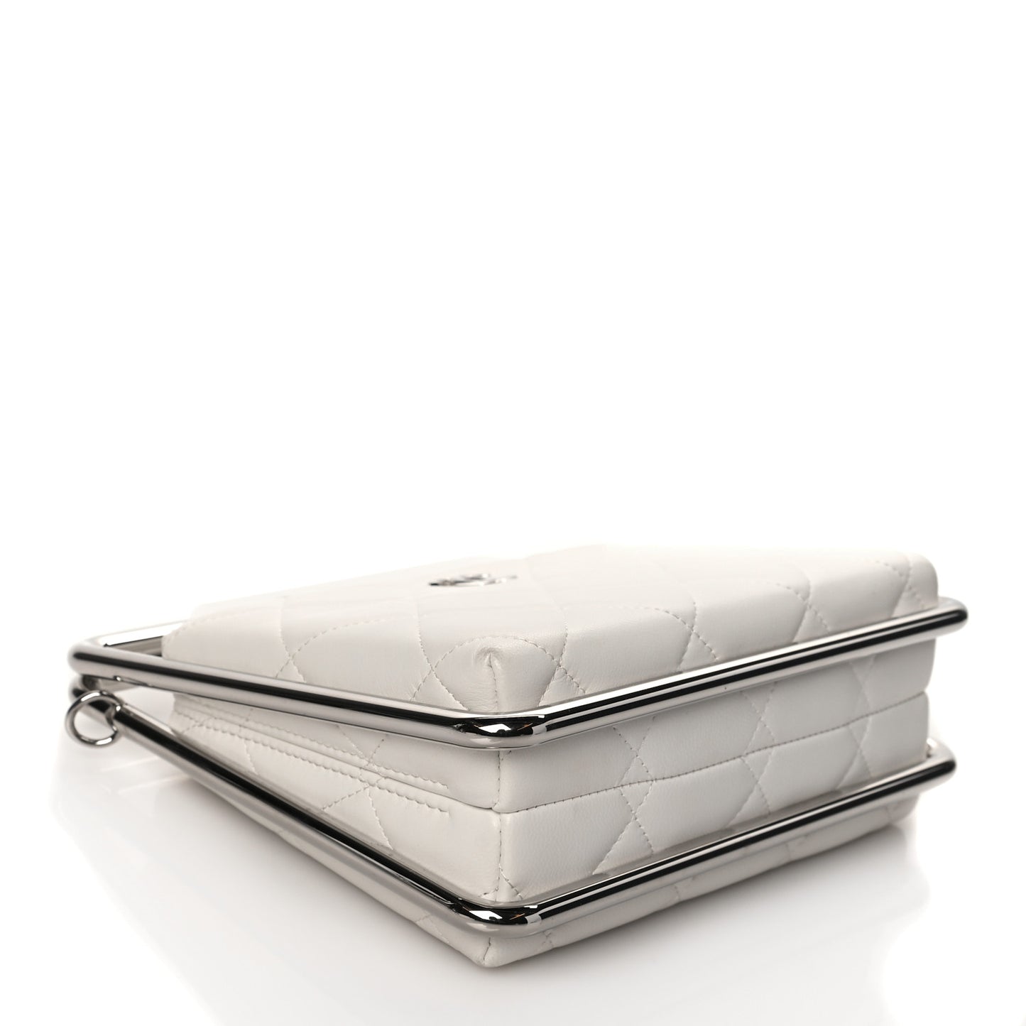 Quilted Lambskin Metal Bar Clutch Bag White
