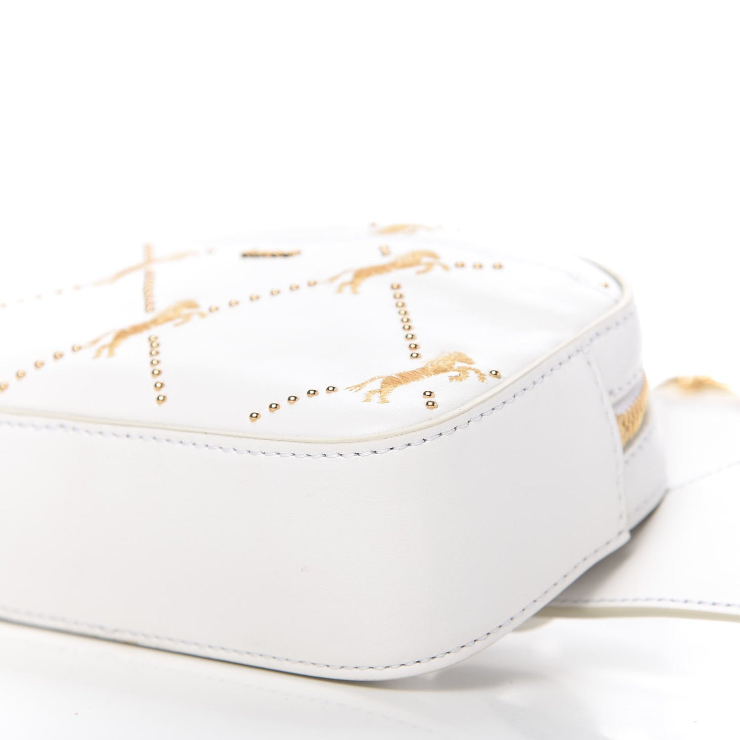 Smooth Calfskin Little Horses Embroidered Signature Belt Bag Brilliant White