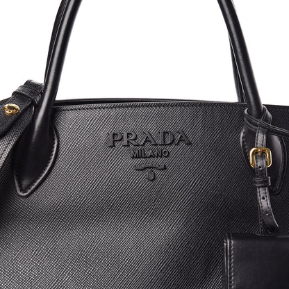 Prada Saffiano Cuir Calfskin Large Monochrome Top Handle Tote Black 9 of 10