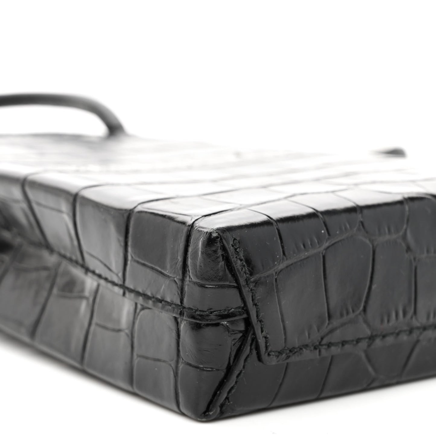 Calfskin Crocodile Embossed Logo Shopping Phone Holder Bag Black