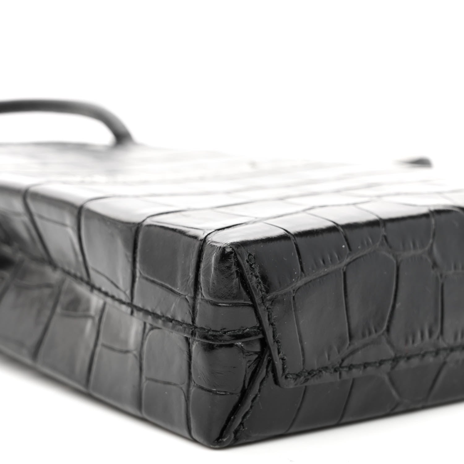 Balenciaga Calfskin Crocodile Embossed Logo Shopping Phone Holder Bag Black 8 of 9