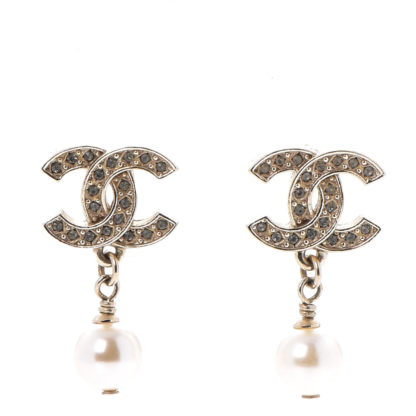 Crystal Pearl CC Drop Earrings Gold