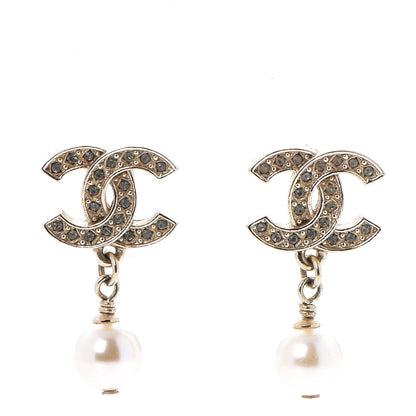 Chanel Crystal Pearl CC Drop Earrings Gold 1 of 5