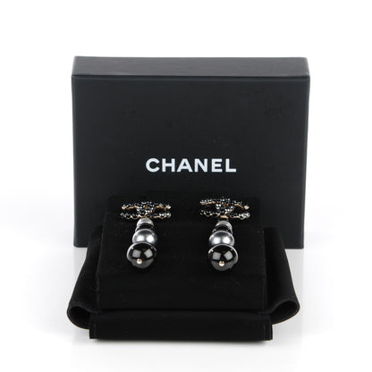 Chanel Pearl Bead CC Drop Earrings Grey Black 5 of 5