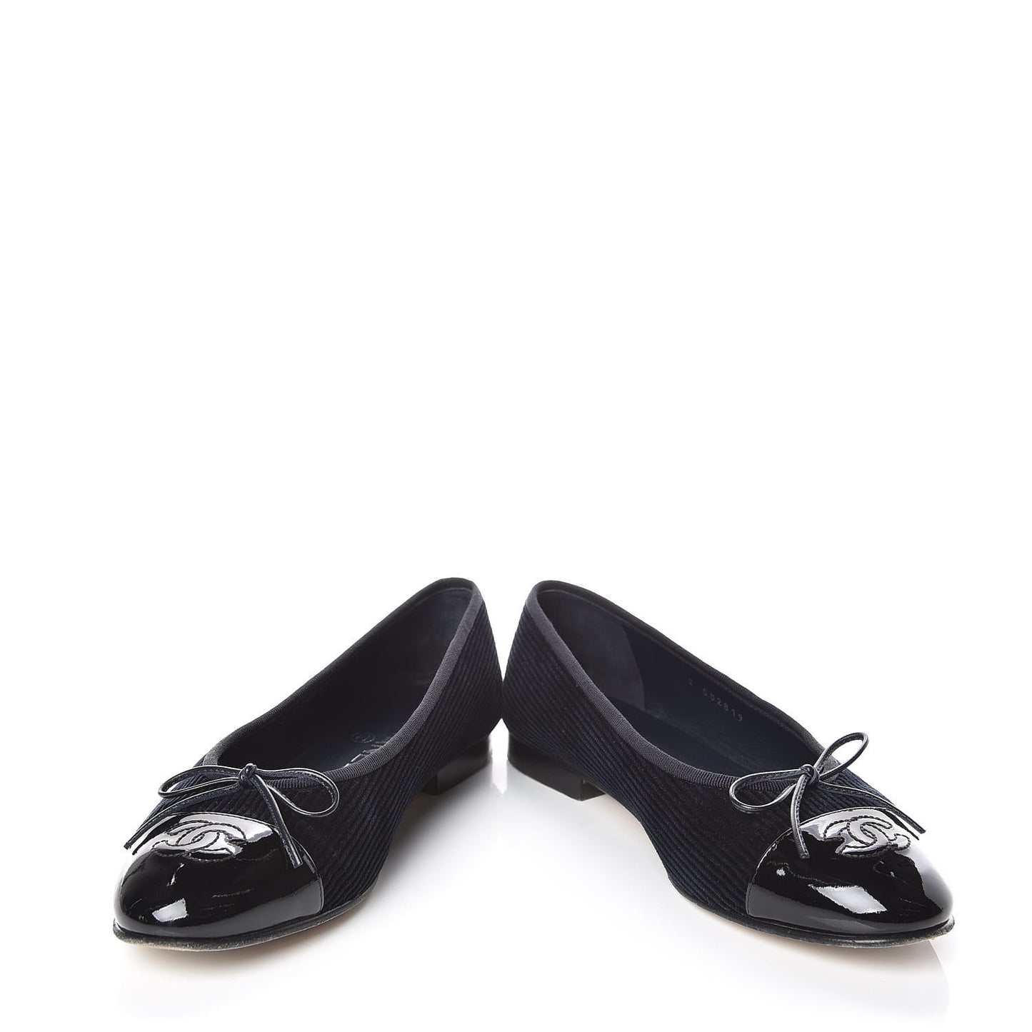 Velvet Patent Calfskin Cap Toe Ballerina Flats 37.5 Navy Black