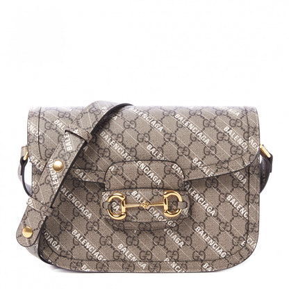 Gucci X BALENCIAGA GG Supreme Monogram Logo Print Horsebit 1955 Shoulder Bag Beige Ebony 1 of 8