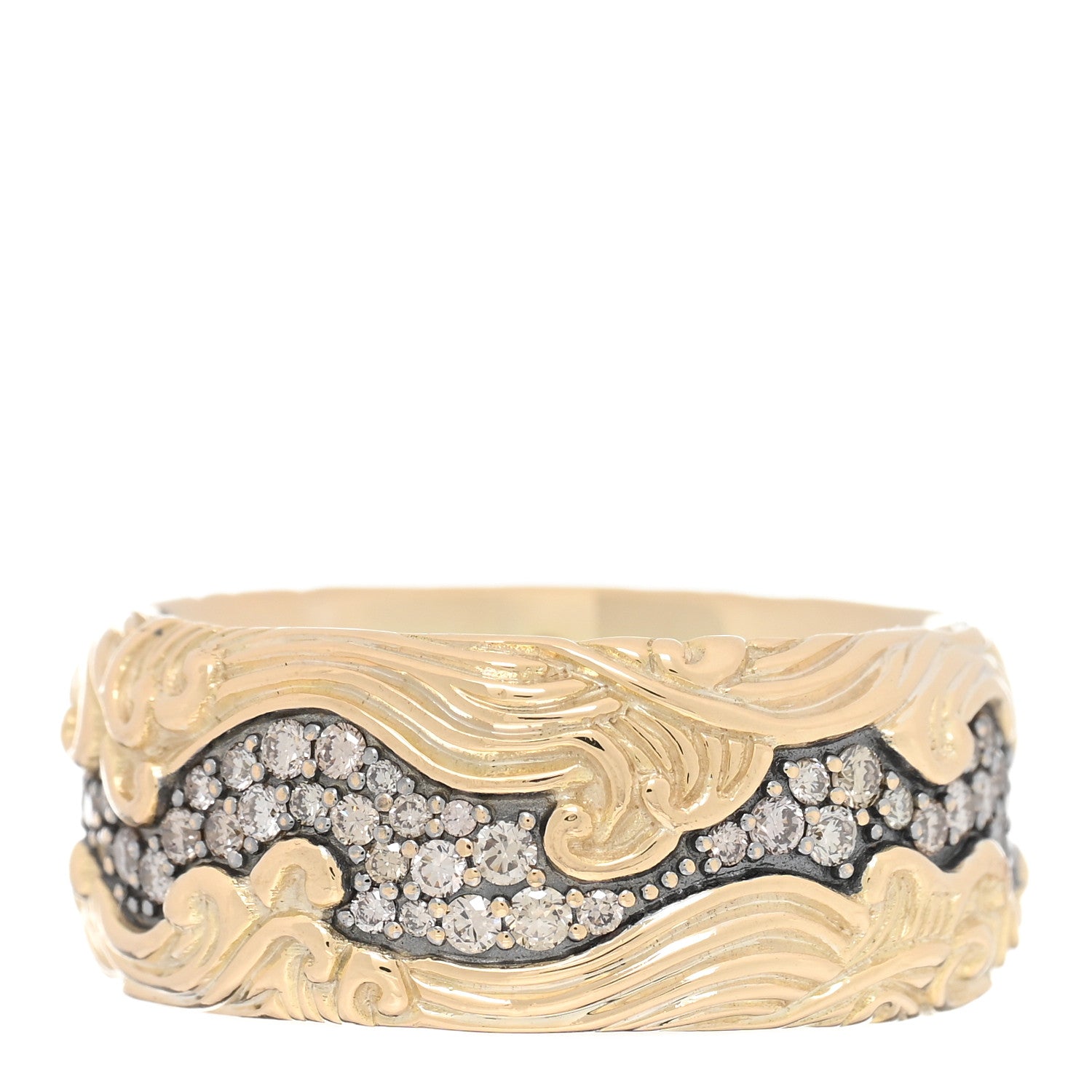 David Yurman 18K Yellow White Gold Cognac Diamond Waves Band Ring 66 11.5 1 of 5
