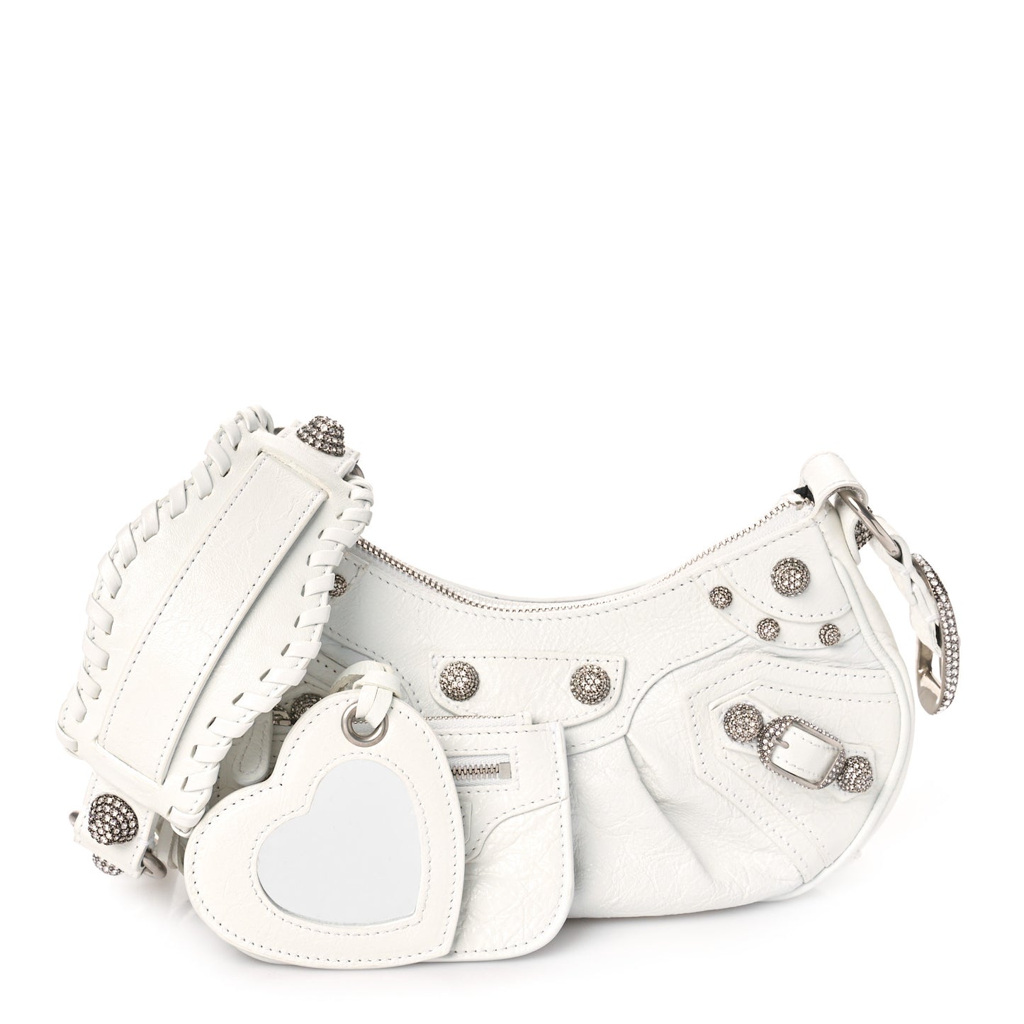 Agneau Arena Crystal Le Cagole Shoulder Bag XS Optic White