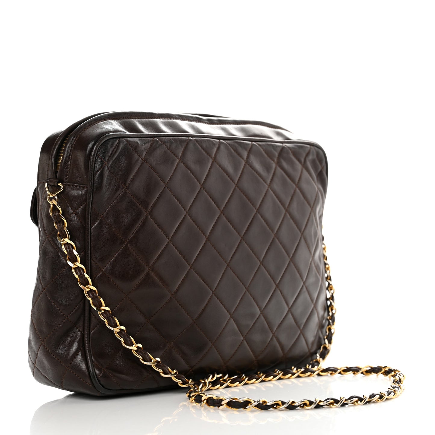 Lambskin Quilted Tassel Camera Case Brown