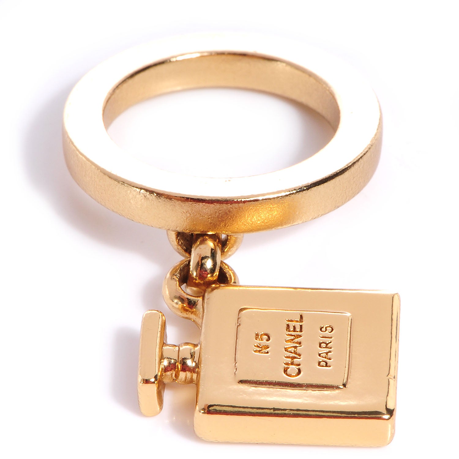 Chanel N°5 Perfume Bottle Charm Ring 6.5 Gold 1 of 5