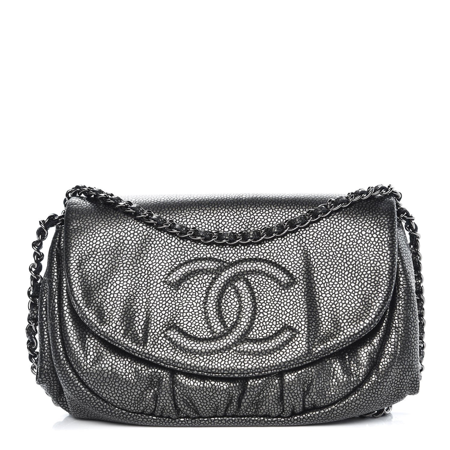 Chanel Metallic Caviar Half Moon Wallet On Chain WOC Dark Silver 1 of 9