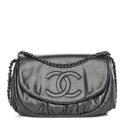 Chanel Metallic Caviar Half Moon Wallet On Chain WOC Dark Silver 1 of 9