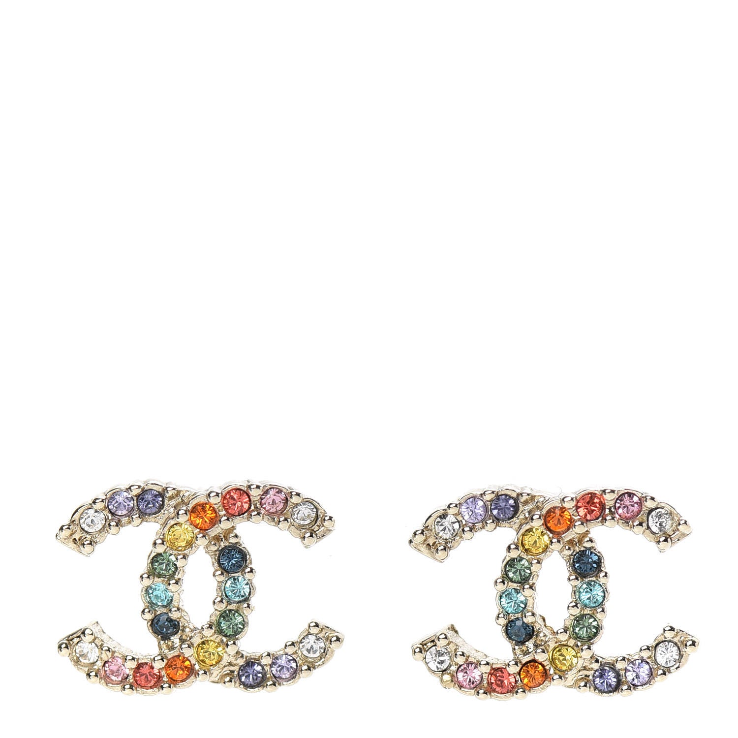 Chanel Crystal Over The Rainbow CC Earrings Gold Multicolor 1 of 5