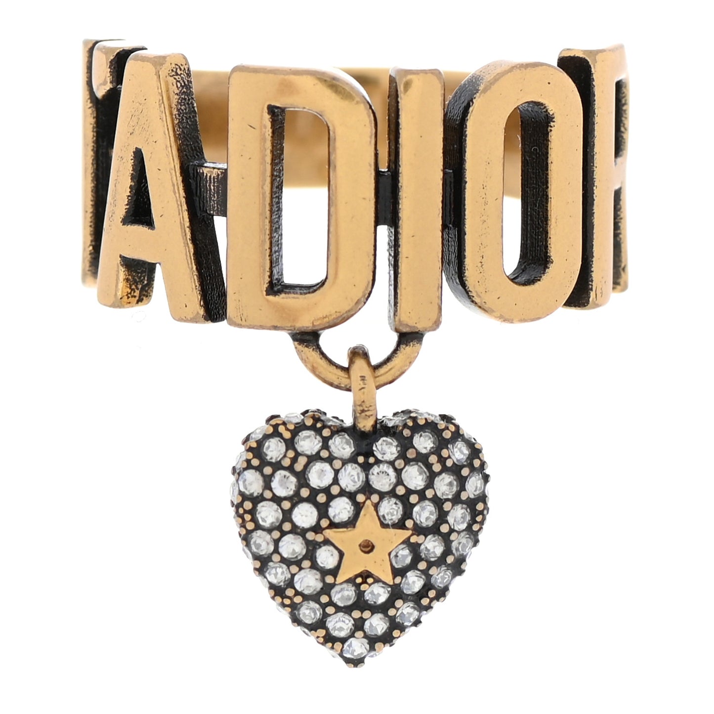 Metal J'Adior Crystal Heart Charm Ring L Gold