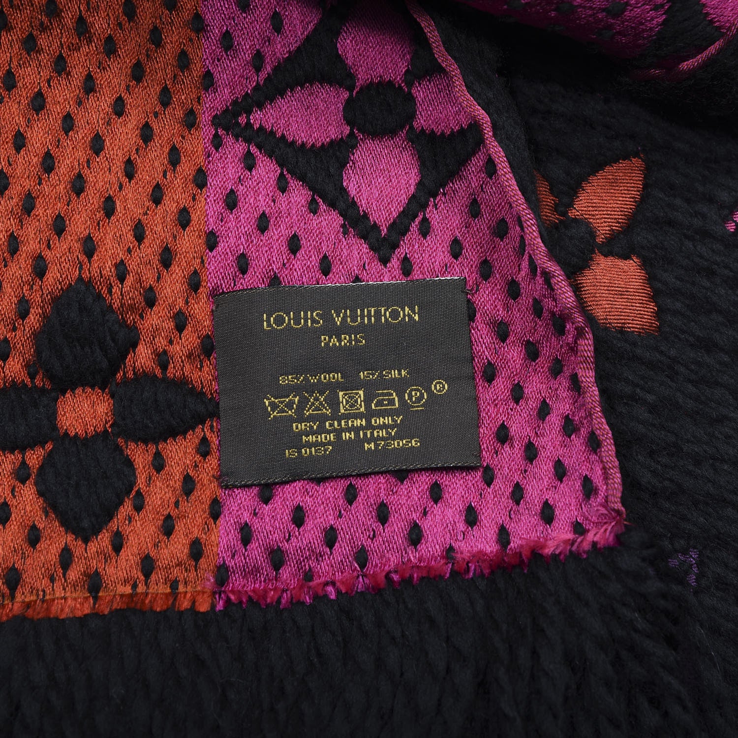 Louis Vuitton Wool Silk Rainbow Logomania Scarf Black 3 of 3
