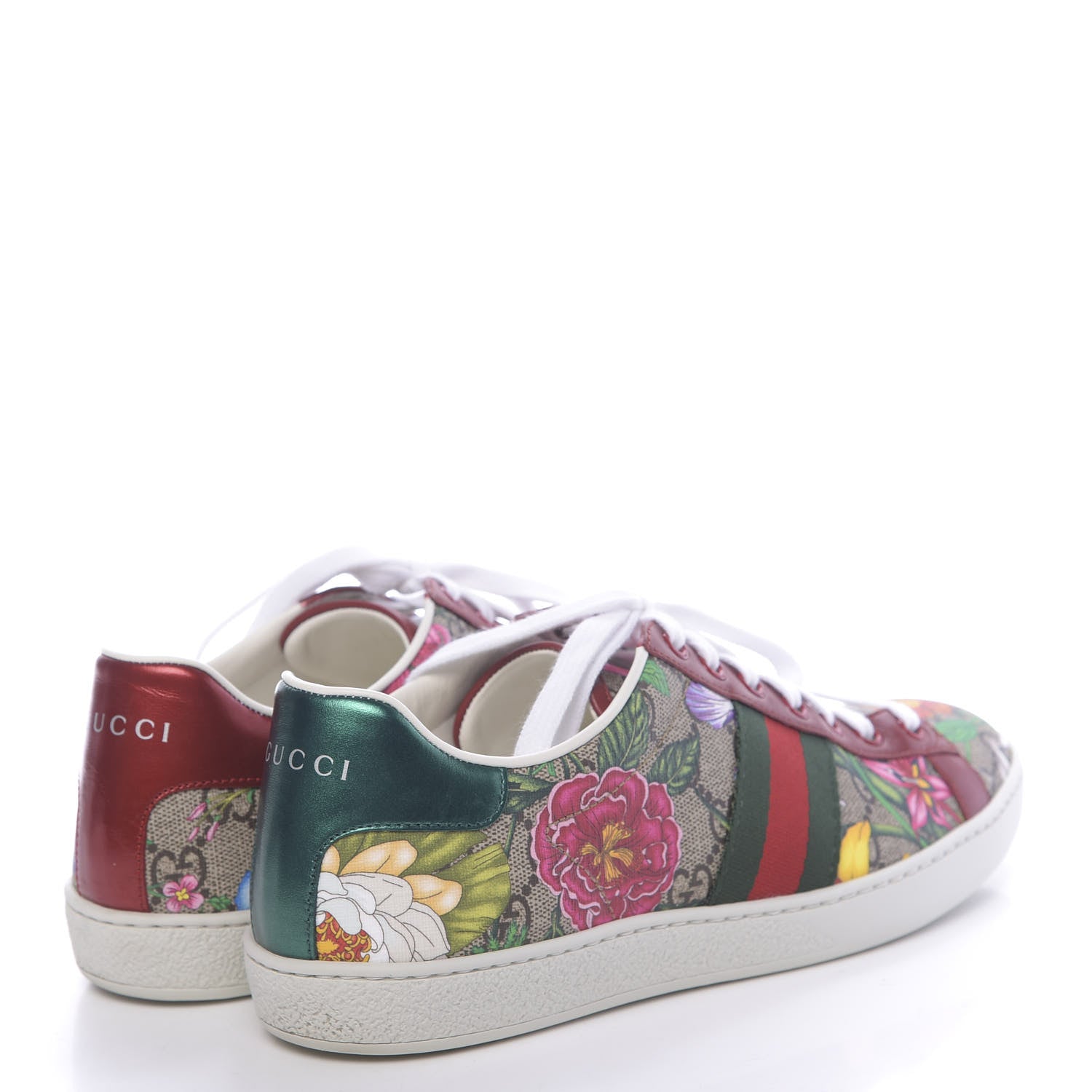 Gucci GG Supreme Monogram Flora Web Womens Ace Sneakers 38.5 Beige Multicolor Rosso 4 of 10