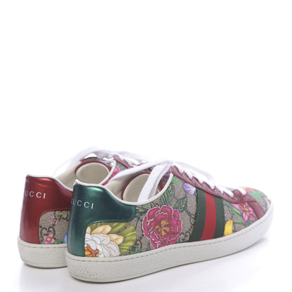 Gucci GG Supreme Monogram Flora Web Womens Ace Sneakers 38.5 Beige Multicolor Rosso 4 of 10