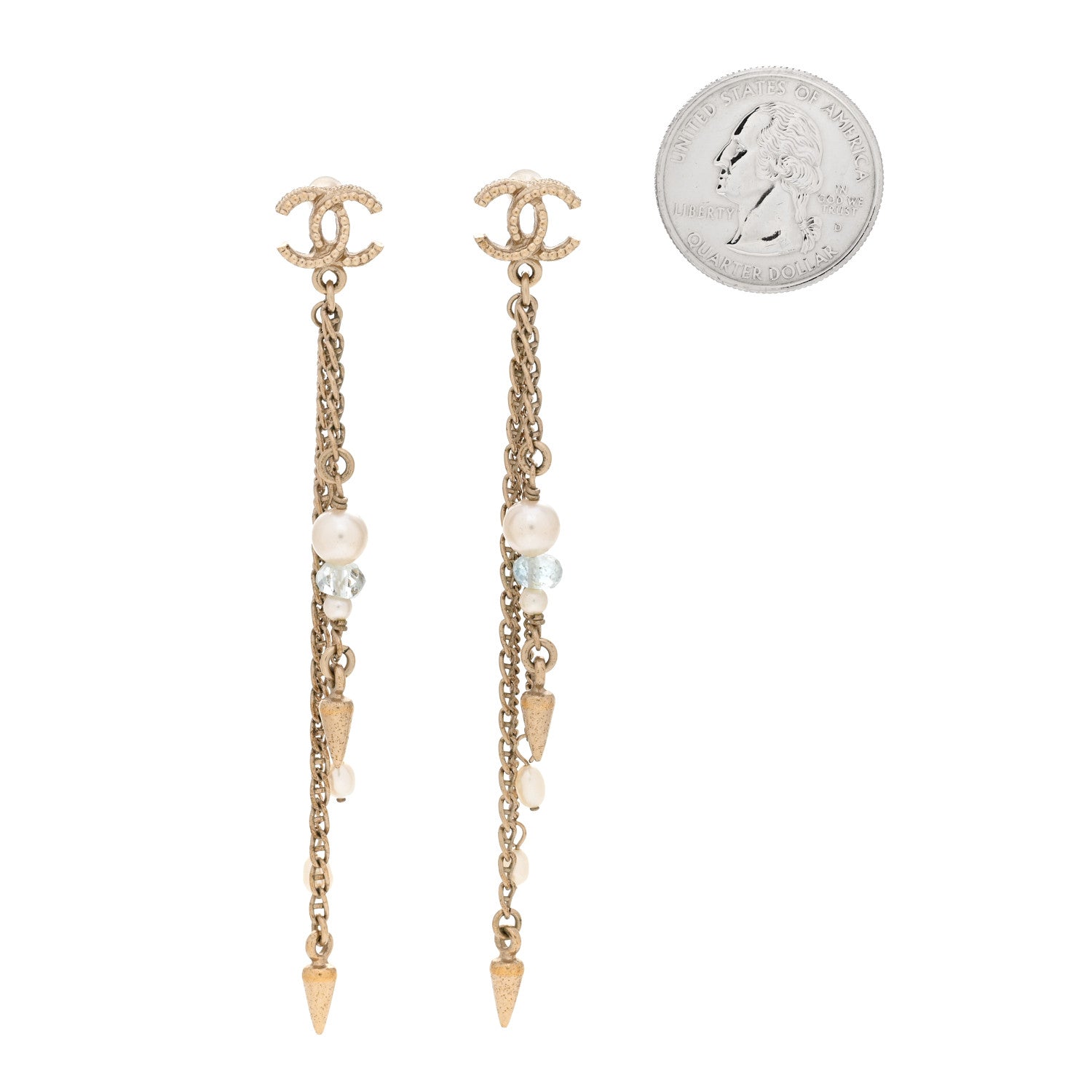Chanel Chain Pearl CC Drop Earrings Light Gold 2 of 6