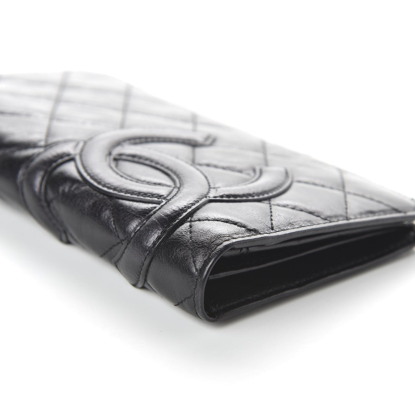 Aged Calfskin Quilted Cambon Yen Wallet Black