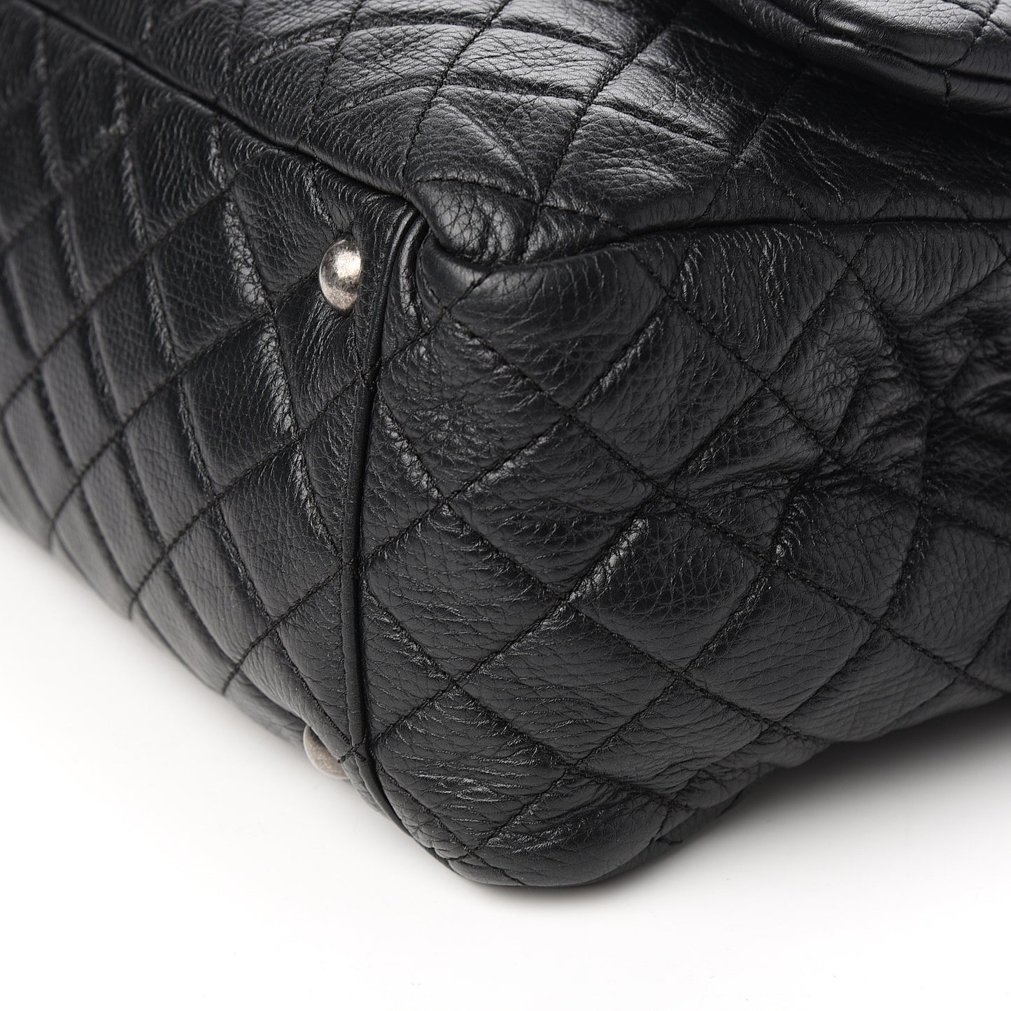 Calfskin Quilted XXL Travel Flap Bag Black
