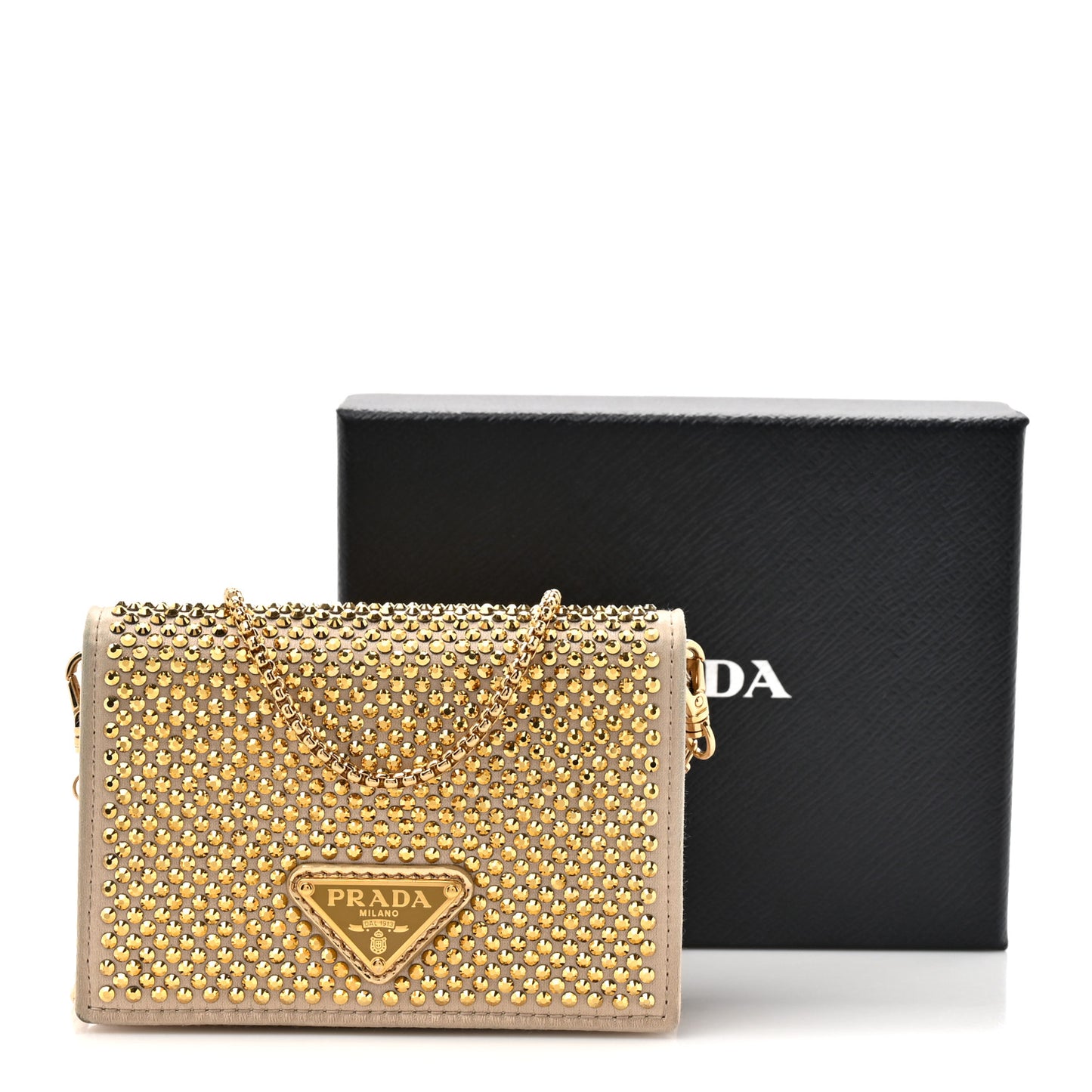 Satin Crystal Metal Triangle Logo Card Holder With Strap Platino