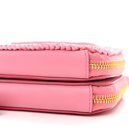 Prada Raffia Calfskin Crochet Logo Embroidered Mini Triangle Pouch Petalo 10 of 12