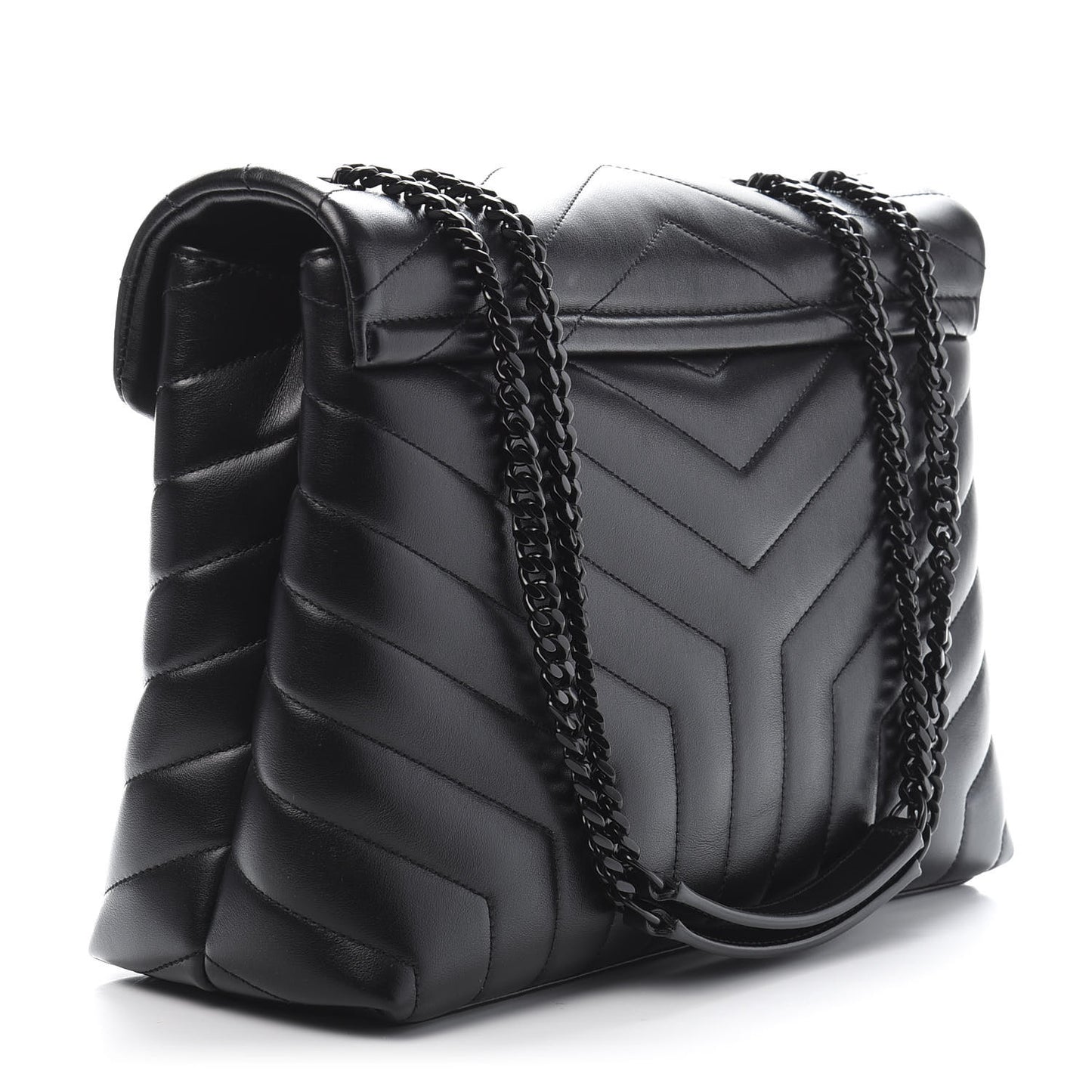 Calfskin Y Quilted Monogram Medium Loulou Chain Satchel Black