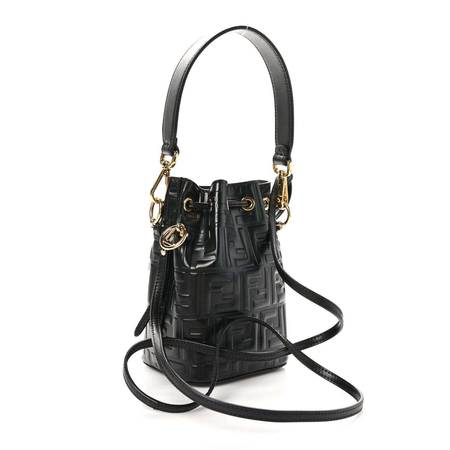 Vitello Liberty F is Fendi FF 1974 Embossed Mini Mon Tresor Bucket Bag Black