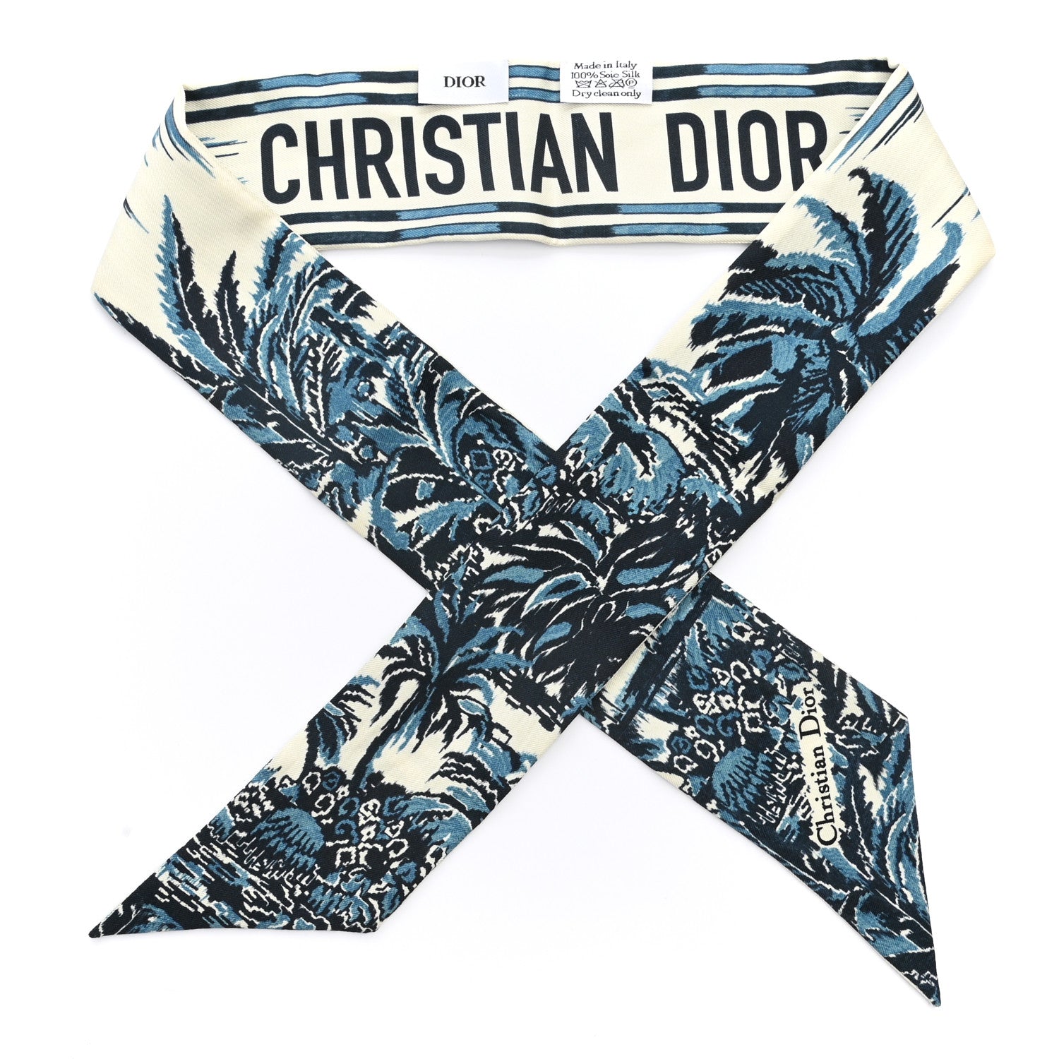 Christian Dior Silk Palm Tree Mitzah Scarf Blue 1 of 3