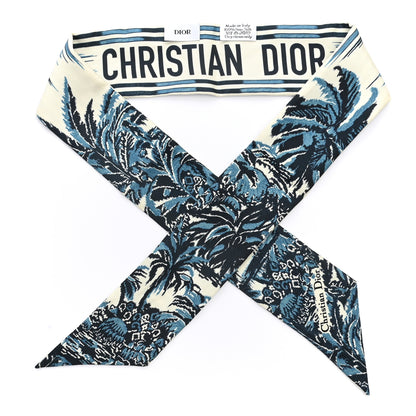 Christian Dior Silk Palm Tree Mitzah Scarf Blue 1 of 3