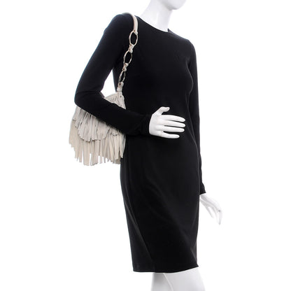 Saint Laurent Suede Boheme Fringe Hobo White 2 of 9