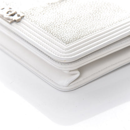 Chanel Metallic Galuchat Stingray Lambskin Boy Wallet On Chain WOC Silver 10 of 12