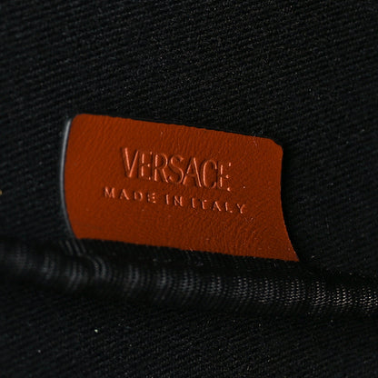 Versace Coated Canvas Calfskin Small La Greca Signature Shopper Tote Bag Black Caramel 5 of 7